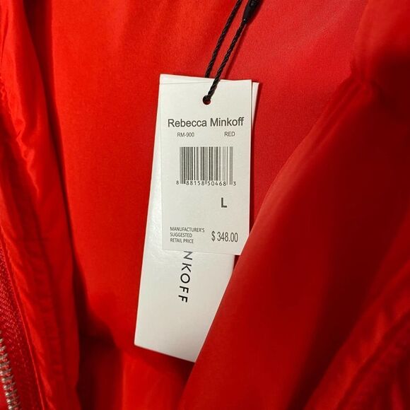 Rebecca Minkoff Zayne Quilted Puffer Down Jacket Red Large Hooded Long Sleeve - Picture 5 of 10